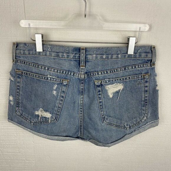Rag & Bone Shorts 26 Womens Studded Avenida Boyfriend Blue Denim Distressed - Picture 4 of 10